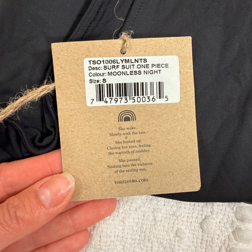 Toast Swim Surf Suit One Piece Moonless Night Black Short Sleeve Zipper Sml NWT - Picture 8 of 8